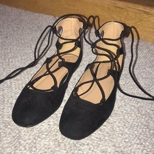 Bamboo black tie up flats